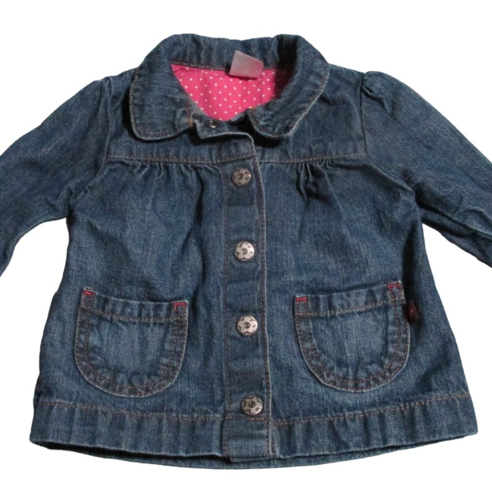 Carters Snap Up Jean Jacket Infant Girls 6M Blue Denim Collared Coat Pockets